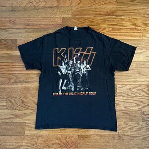 KISS End of the Road World Tour Concert Tee Mens L Unisex Black Hard Rock Faded